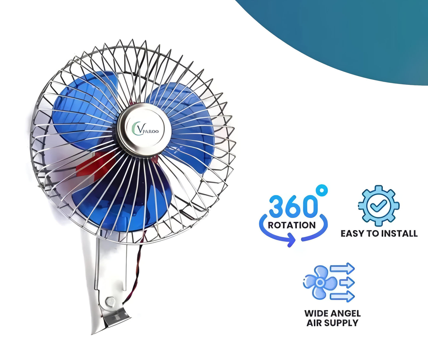 NHR 12 Volts DC Oscillating automotive Fan Directly Run Through Solar Panel or Any 12 Volts Battery, Car Interior Fan, Portable Fan (12 V)