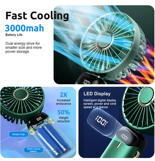 LACCO USB Table Fans Folding Rechargeable Fan LED Light And Multifunction USB Charging Directly Fan Power Bank[ DC] Desk Fan 4000mAh USB MODEAL FAN USB USB Cable  (Miky - Green)