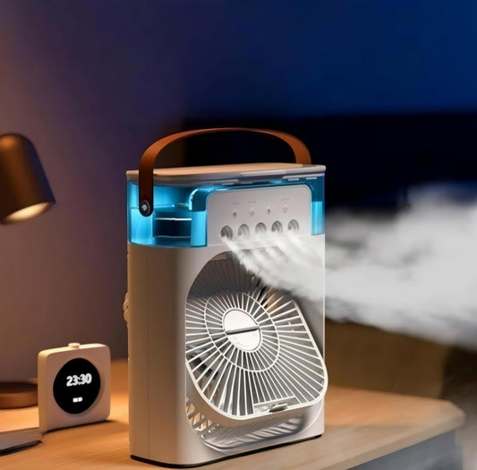 Mini AC Portable Fan Artic Cooler with 7 Colors LED Light, 1/2/3 H Timer Wind Speeds and 3 Spray Modes for Office, Home, Travel USB Air Cooler